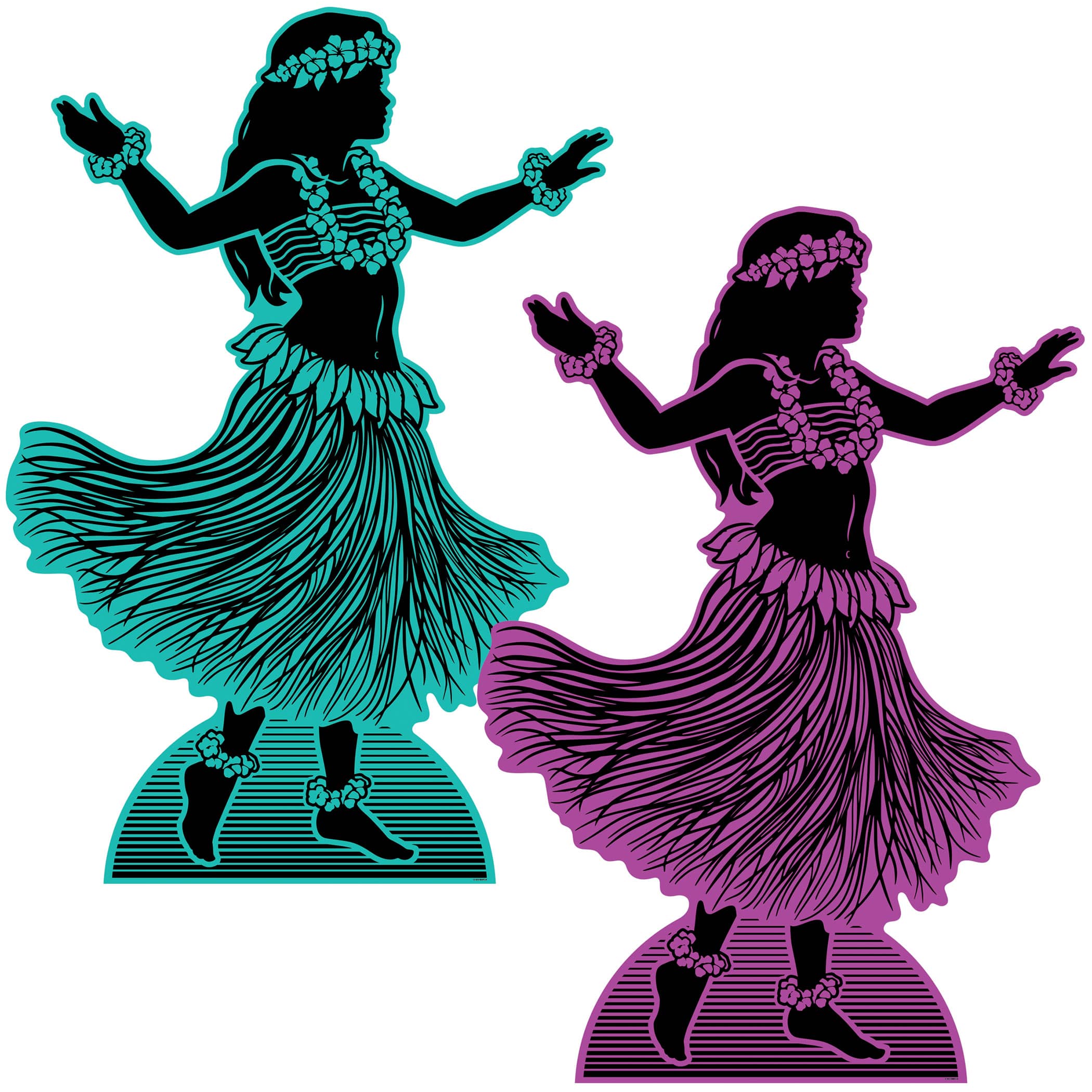 Hula Dancer Silhouette Stand-Ups (Pack of 8) hula dancer stand ups, luau decorations, tropical party décor, beach theme props, cardboard stand ups, photo booth props, Hawaiian party supplies, island theme decorations, Party Express luau, silhouette decorations