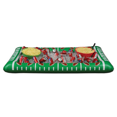 Inflatable Football Buffet Cooler printed to replicate a football field.