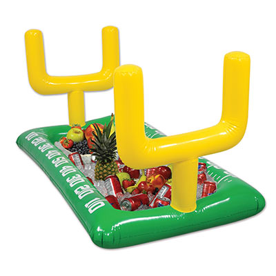 Inflatable Football Field Buffet Cooler to replicate a football field with field goal posts.