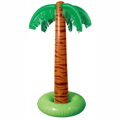 Inflatable palm tree made of plastic material for a luau event.