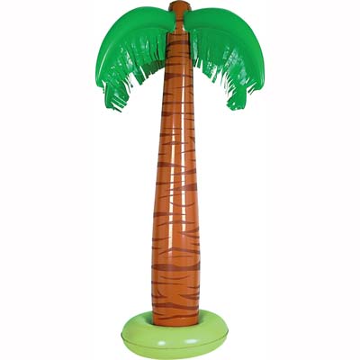 Tall palm tree made of plastic material to include as luau decoration.