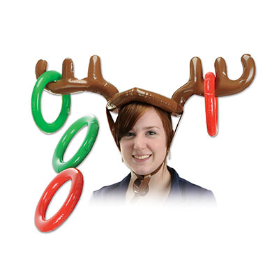 Inflatable Reindeer Ring Toss (Pack of 12) wearable, hat, ring toss, games, reindeer, christmas, holidays, winter 