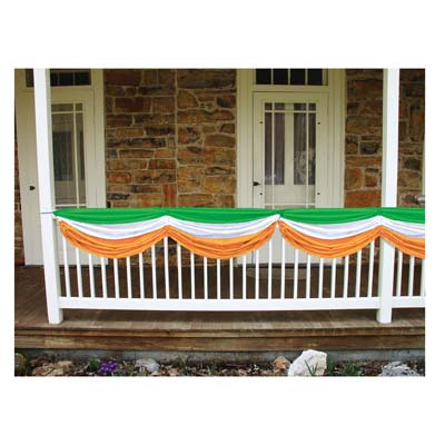 Fabric material bunting with a stripe of green, white and orange. 