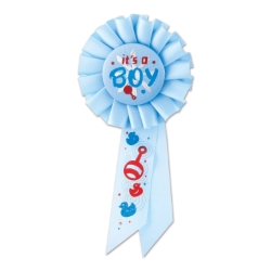 Its A Boy Light blue Rosette with red and dark blue metallic lettering and baby image designs 