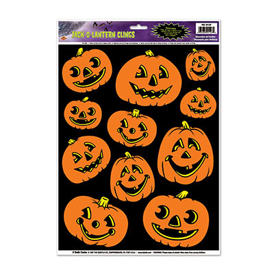 Jack-O-Lantern Clings (Pack of 12) Jack-O-Lantern Halloween Window Clings, decoration, halloween, pumpkin, jack-o-lantern, wholesale, inexpensive, bulk, cling