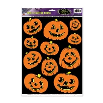 Jack-O-Lantern Clings (Pack of 12) Jack-O-Lantern Halloween Window Clings, decoration, halloween, pumpkin, jack-o-lantern, wholesale, inexpensive, bulk, cling