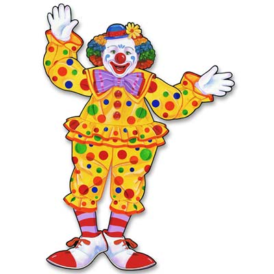 Jointed Circus Clown printed with bright colors and replicates a cartoon looking clown.
