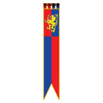 Jointed Medieval Pull-Down Cutout printed in red and blue with a Bavarian Lion in yellow.