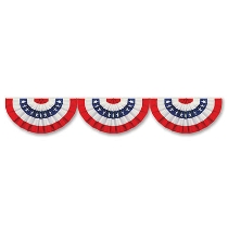 Jointed Patriotic Bunting Cutout printed in traditional colors of red, white and blue including stars and stripes.