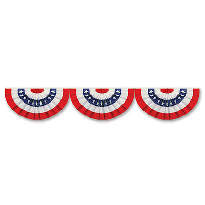 Jointed Patriotic Bunting Cutout printed in traditional colors of red, white and blue including stars and stripes.