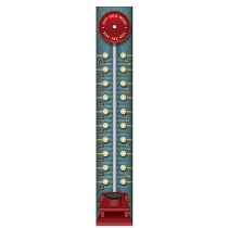 Jointed Vintage Circus Pull-Down Cutout is a printed image of on of the most popular games of who can get hit the lights to the top.