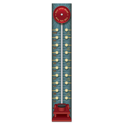 Jointed Vintage Circus Pull-Down Cutout is a printed image of on of the most popular games of who can get hit the lights to the top.