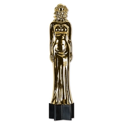 Awards Night Female Statuette Cutout has a black base with a golden female statuette.