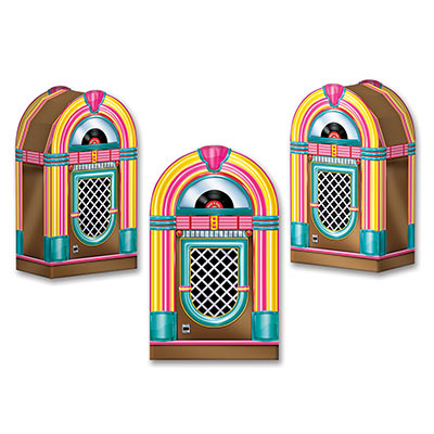 Jukebox Favor Boxes printed with bright colors to replicate a jukebox from the 50s.