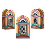 Jukebox Favor Boxes printed with bright colors to replicate a jukebox from the 50's.
