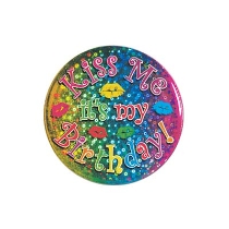 Multi color Kiss Me It's My Birthday! Button