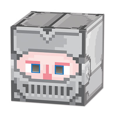 Box hat printed with an 8-bit knight look.