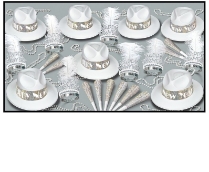 LA Swing Silver - New Year's Party Kit for 50 whtie, silver, prismatic, new year's eve, party favors, hats, tiara, horns, beads, wholesale, inexpensive, bulk