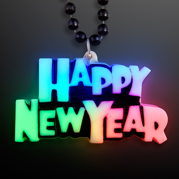 Multi-Colored Happy New Year Medallion With Black Beads 