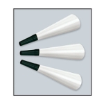 White foil horns with a black plastic mouth piece. 