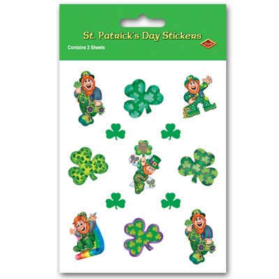 Plastic clings with leprechauns and shamrocks for St. Patrick's Day.