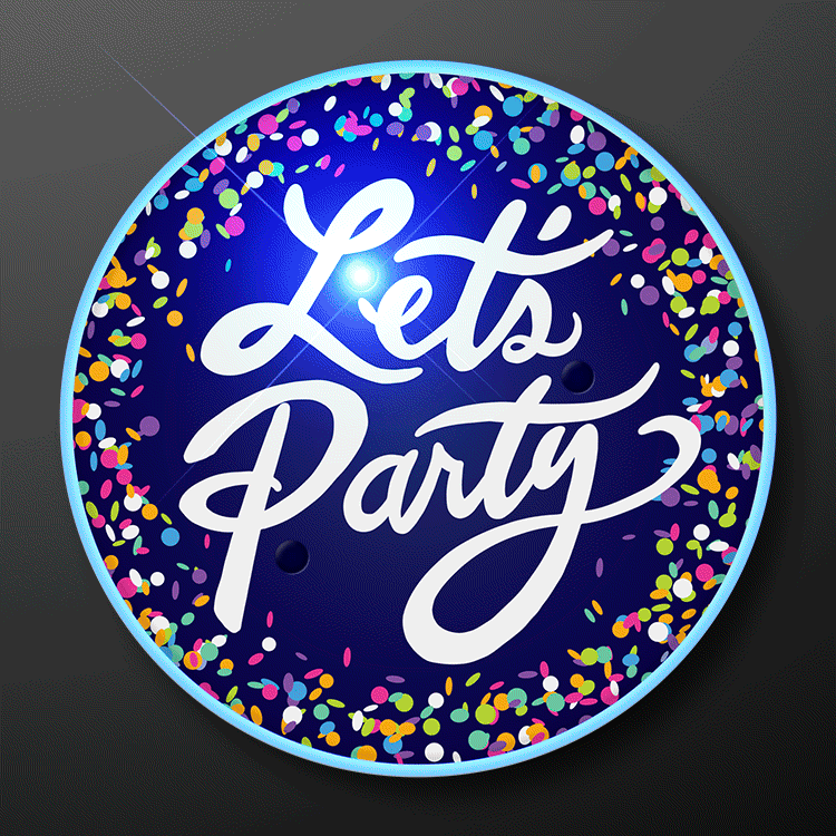 "Lets Party" Blinky Light Up Pins (Pack of 25) let’s party blinky pins, light up party pins, LED blinking pins, party favor lights, flashing party accessories, glow pins for events, LED button pins, light up badge, party express light up pins, event giveaway lights