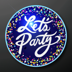 "Lets Party" Blinky Light Up Pins (Pack of 25) let’s party blinky pins, light up party pins, LED blinking pins, party favor lights, flashing party accessories, glow pins for events, LED button pins, light up badge, party express light up pins, event giveaway lights