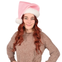Light Pink Velvet Santa Hat w/ Plush Trim