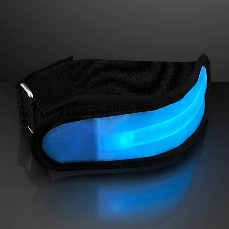Light Up Blue LED Armband for Night Safety (Pack of 12) blue LED armband, light up safety armband, nighttime visibility band, flashing LED armband, adjustable safety band, running safety light, glow armband blue, Party Express LED safety gear