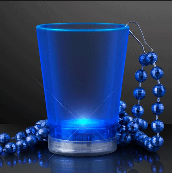 Light Up Blue Shot Glass Bead Necklaces. This Light Up Shot Glass Necklace will add fun colors to drinking.