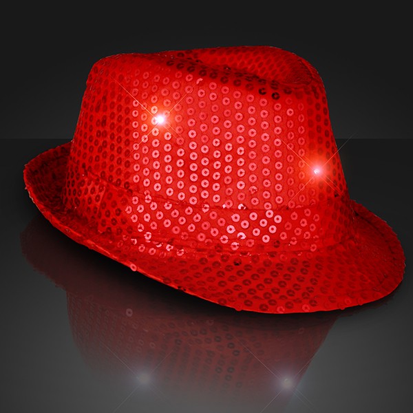 Red Sequin Light Up Fedora Hats