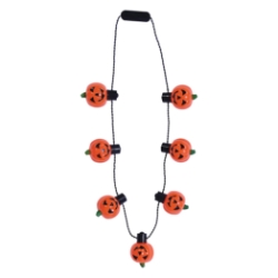 Light-Up Jack-O-Lantern Necklace (Pack of 12) jack o lantern necklace, Halloween LED necklace, light up pumpkin necklace, glowing Halloween jewelry, CR1220 LED necklace, blinking pumpkin necklace, Party Express Halloween supplies