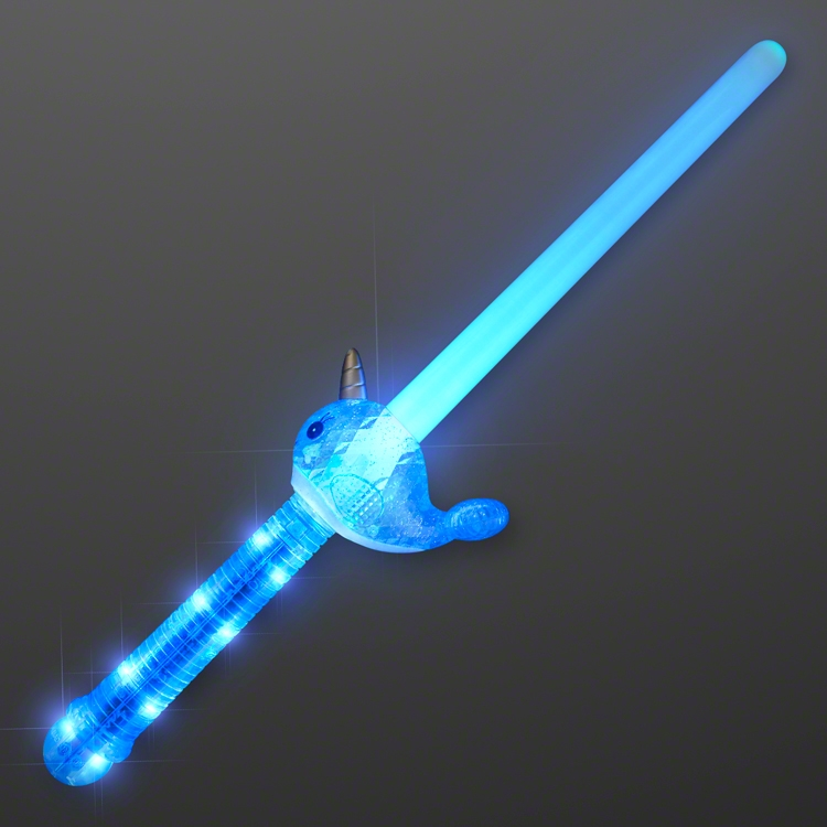 Light Up Narwhal Mini Saber Sword (Pack of 12) narwhal light up sword, LED narwhal saber, mini light saber toy, ocean party favors, kids LED sword, glowing narwhal toy, light up party sword, Party Express narwhal saber, flashing mini sword, ocean themed party supplies