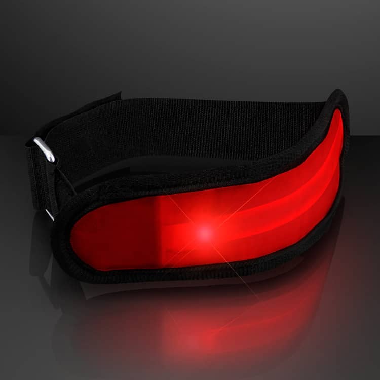 Light Up Red LED Armband for Night Safety (Pack of 12) red LED armband, light up safety arm band, nighttime visibility band, flashing LED armband red, adjustable safety band, running safety light, glow armband red, Party Express LED safety gear