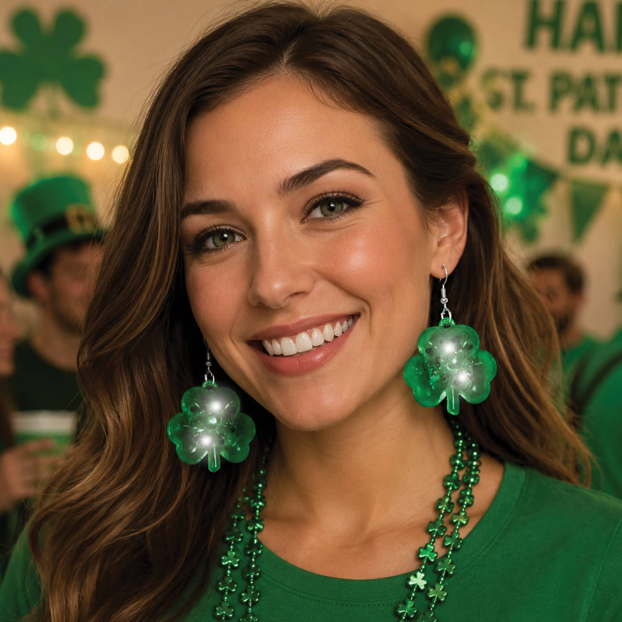 Light-Up Shamrock Earrings (Pack of 12 Pair) Light Up Shamrock Earrings, Shamrock Earrings, St Patricks Day Earrings, Light Up Jewelry, St Patricks Day Party Supplies, Irish Holiday Accessories, Shamrock Costume Accessories, St Patricks Day Party Favors, Lighted Shamrock Earrings, Parade Accessories, St Patricks Day Giveaways, Holiday Costume Jewelry, Pack of 12 Pair Earrings, Party Express