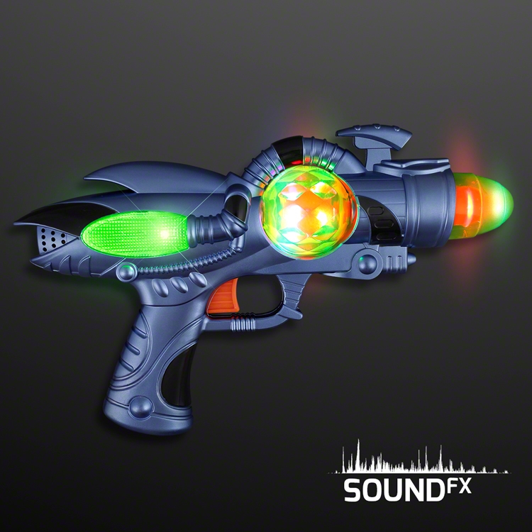 Light Up Space Gun with Sound Effects (Pack of 6) Light Up Space Gun with Sound Effects, Light up Gun, themed partied, light up spinning gun, light up toys