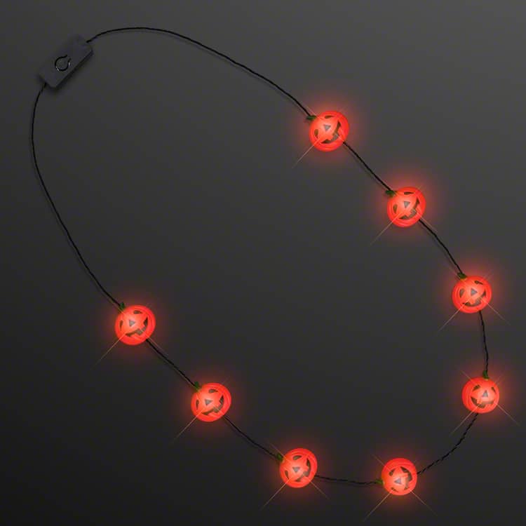 Little Light Charms Pumpkin Necklace (Pack of 12) pumpkin LED necklace, Halloween light up necklace, glowing pumpkin charms, LED pumpkin jewelry, trick or treat necklace, CR1220 LED necklace, Halloween party favors, Party Express pumpkin necklace