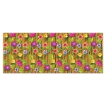 Luau Backdrop filled with bamboo and flowers printed on thin plastic material.