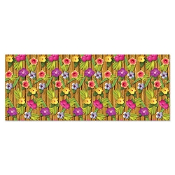 Luau Backdrop filled with bamboo and flowers printed on thin plastic material.