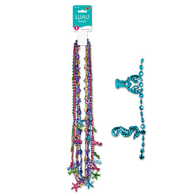 Party beads with small round beads and molded lobsters and seahorses.