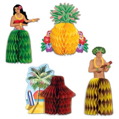 Assorted Luau Playmates table decorations 