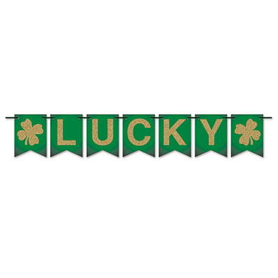 Green and Gold Lucky Pennant Banner