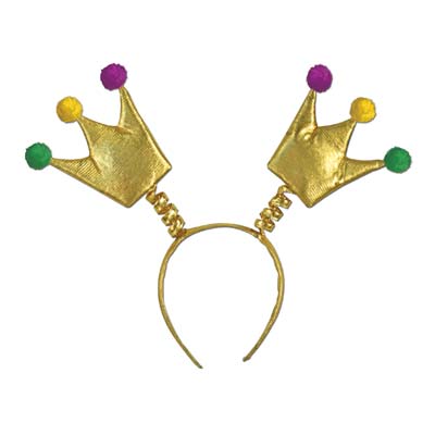 Boppers with crowns attached including gold, green and purple poms attached. 