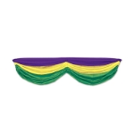 Fabric material bunting with a stripe of purple, yellow and green.