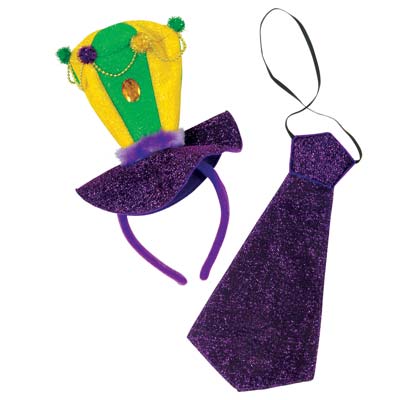 Mardi Gras Headband & Purple Necktie Set