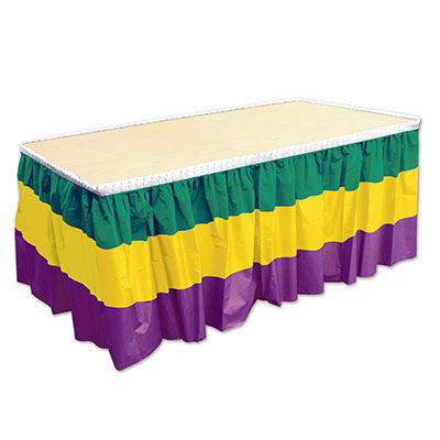 Green, Gold and Purple Striped Mardi Gras Table Skirting