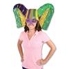 Masked Mardi Gras hat with colors of gold, green, and purple including sequins.