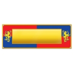 Medieval Sign Banner with a red and blue boarder, Bavarian Lions, and a gold center for personalization.