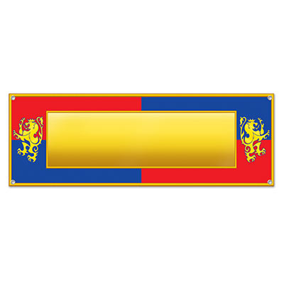Medieval Sign Banner with a red and blue boarder, Bavarian Lions, and a gold center for personalization.