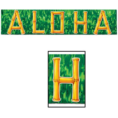 Green Metallic Aloha Banner Bamboo Lettering